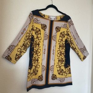 Charter Club Petite XL Navy & Yellow Baroque Style Blouse